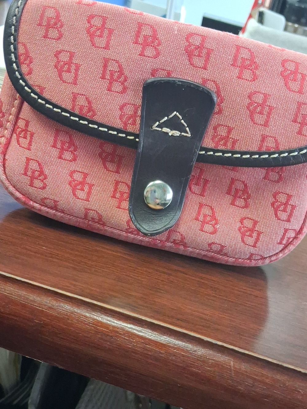 DB Pattern Pink Canvas Crossbody Bag with Black Trim